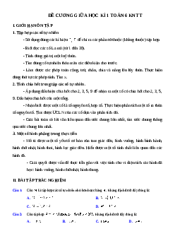 Đề cương ôn tập giữa học kì 1 môn Toán 6 sách Kết nối tri thức với cuộc sống