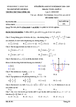 Đề kiểm tra học kỳ 2 Toán 12 năm 2018 – 2019 trường THPT Mạc Đĩnh Chi – TP HCM