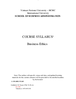 Business Ethics - Course Syllabus