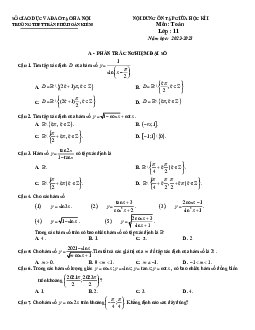 Nội dung ôn tập giữa kì 1 Toán 11 năm 2022 – 2023 trường THPT Trần Phú – Hà Nội