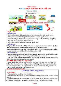 Giáo án GDCD 6 Bài 12: Thực hiện quyền trẻ em  | Chân trời sáng tạo