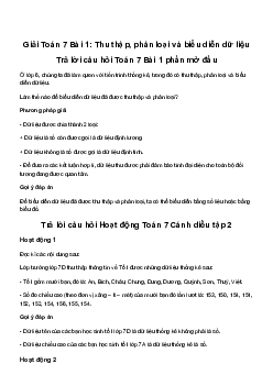 Giải Toán 7 Bài 1: Thu thập, phân loại và biểu diễn dữ liệu | Cánh diều
