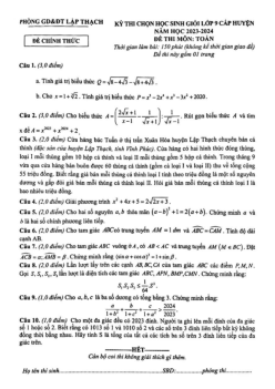 Đề HSG Toán 9 cấp huyện năm 2023 – 2024 phòng GD&ĐT Lập Thạch – Vĩnh Phúc