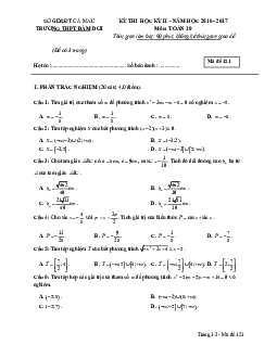 Đề thi HK2 Toán 10 năm học 2016 – 2017 trường THPT Đầm Dơi – Cà Mau