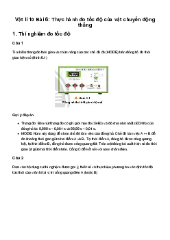 Vật lí 10 Bài 6: Thực hành đo tốc độ của vật chuyển động thẳng - Chân Trời Sáng Tạo