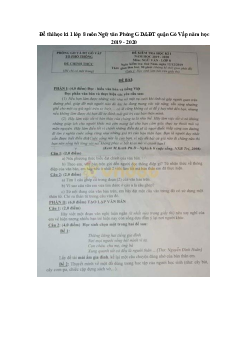 Đề thi học kì 1 lớp 9 môn Ngữ văn Sở GD&ĐT Vĩnh Long năm học 2019 - 2020