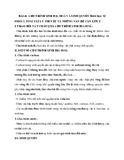Sinh học 12 bài 44: Chu trình sinh địa hóa và sinh quyển