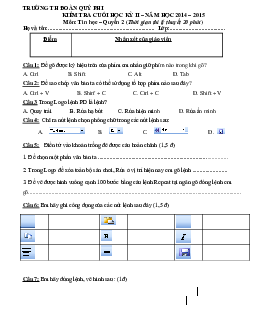Đề thi cuối học kì 2 lớp 4 môn Tin học năm học 2014-2015 trường tiểu học Đoàn Quý Phi, Quảng Nam