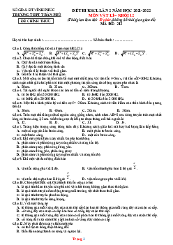 Đề thi KSCL Lý 12 năm 2022 trường THPT Trần Phú lần 2 (có đáp án)