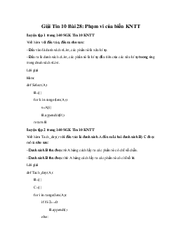Giải Tin 10 Bài 28: Phạm vi của biến KNTT
