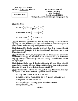 Đề kiểm tra HK1 Toán 7 năm 2020 – 2021 phòng GD&ĐT Bình Tân – TP HCM