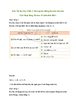 Giải Tin học lớp 4 Bài 2: Em tập tìm thông tin trên Internet| Cánh diều