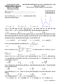 Đề thi thử Toán THPT Quốc gia 2020 lần 1 trường THPT Lý Thái Tổ – Bắc Ninh