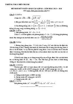 Đề thi thử Toán vào lớp 10 năm 2023 – 2024 trường THCS Diễn Thành – Nghệ An