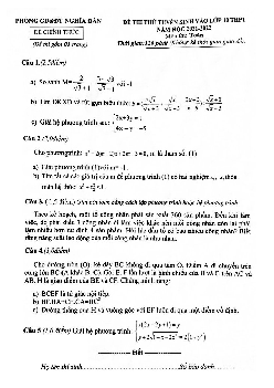 Đề thi thử Toán vào lớp 10 năm 2021 – 2022 phòng GD&ĐT Nghĩa Đàn – Nghệ An
