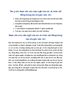 Cảm nghĩ của em về nhân vật Hồng trong câu chuyện Làm chị | Tập làm văn 4