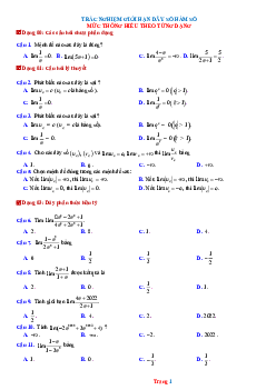 Trắc nghiệm giới hạn dãy số hàm số mức thông hiểu (có đáp án)
