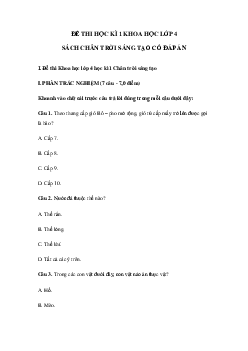 Đề thi Khoa học lớp 4 kì 1 Chân trời sáng tạo - Đề số 1