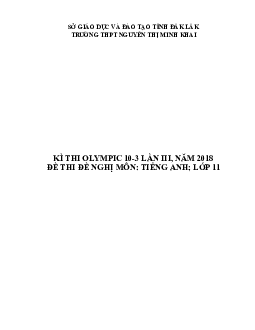 Đề thi (đề xuất) Olympic 10 tháng 3 lần thứ 3 môn Tiếng Anh năm 2019 môn Tiếng Anh 11 THPT Nguyễn Thị Minh Khai