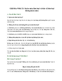 Giải Hóa 9 Bài 21: Sự ăn mòn kim loại và bảo vệ kim loại không bị ăn mòn