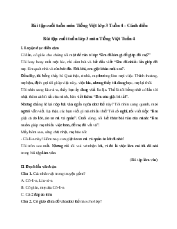 Bài tập cuối tuần lớp 3 môn Tiếng Việt Cánh diều - Tuần 4