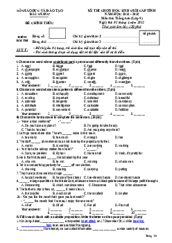 Đề thi chọn học sinh giỏi cấp tỉnh năm học 2011-2012 môn thi Tiếng Anh (lớp 9) ngày 1 tháng 4 năm 2012 tỉnh Bắc Giang