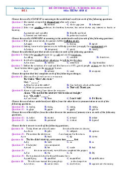 Đề ôn thi HK2 môn Tiếng anh 12 năm 2022 (có đáp án, đề 1)