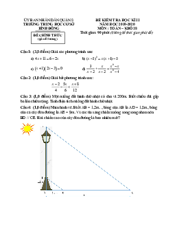 Đề thi HK2 Toán 8 năm 2019 – 2020 trường THCS Bình Đông – TP HCM