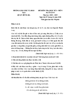Đề thi học kì 1 lớp 9 môn Ngữ văn Phòng GD&ĐT Quận Đống Đa năm học 2018 - 2019