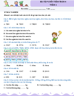 Phiếu bài tập cuối tuần lớp 4 môn Toán HK 1 | Kết nối tri thức