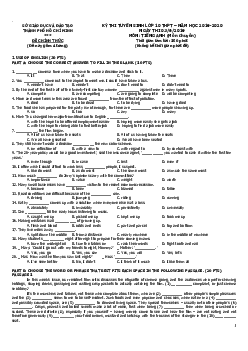 Đề thi Tuyển sinh vào lớp 10 chuyên Tiếng Anh TP Hồ Chí Minh năm 2020