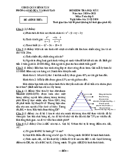 Đề kiểm tra HK1 Toán 8 năm 2020 – 2021 phòng GD&ĐT Bình Tân – TP HCM