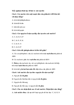 Trắc nghiệm Sinh học 10 bài 6: Axit nuclêic