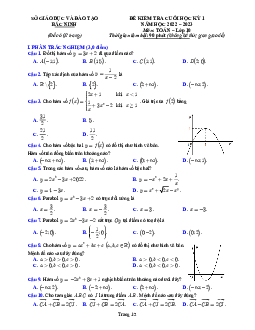 Đề kiểm tra cuối học kỳ 1 Toán 10 năm 2022 – 2023 sở GD&ĐT Bắc Ninh