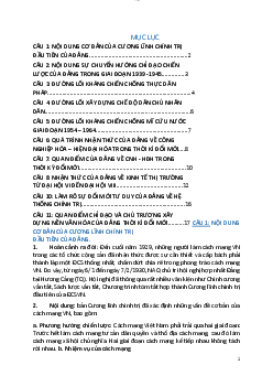 Đề cương ôn thi kết thúc môn Lịch sử Đảng / Đại học nội vụ Hà Nội
