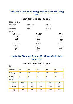 Giải SGK Toán lớp 2 trang 89, 90, 91 Phép cộng có nhớ trong phạm vi 1000| Chân trời sáng tạo