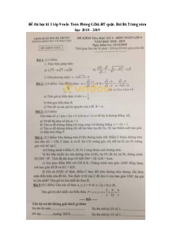 Đề thi học kì 1 lớp 9 môn Toán Phòng GD&ĐT quận Hai Bà Trưng năm học 2018 - 2019