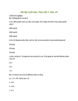 Bài tập cuối tuần lớp 3 môn Toán Cánh Diều - Tuần 25