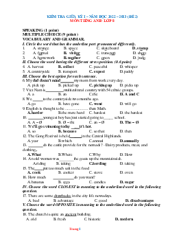 Đề thi giữa HK1 Tiếng Anh 8 năm 2022-2023 có đáp án-Đề 2