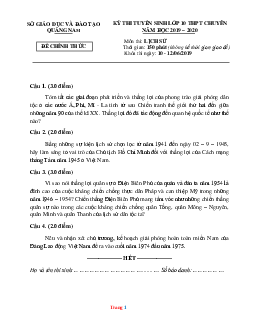 Đề thi vào 10 Chuyên Sử Sở GD Quảng Nam năm học 2019-2020 (có đáp án)