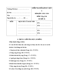 Đề thi học kì 1 lớp 5 môn Tiếng Việt năm 2023 - Đề 5