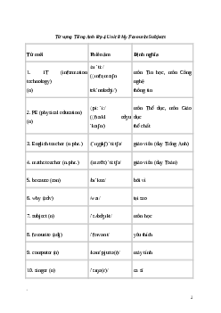 Từ vựng Tiếng anh 4 Unit 8: My Favourite Subjects | Global Success