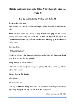 Bài tập cuối tuần lớp 3 môn Tiếng Việt Chân trời sáng tạo - Tuần 34
