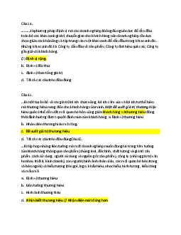 Bài tập trắc nghiệm môn Quản trị học nội dung "Quản trị thương hiệu" có đáp án