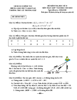 Đề thi HK2 Toán 7 năm 2019 – 2020 trường THCS Lý Thường Kiệt – TP HCM
