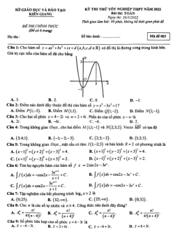 Đề thi thử THPT Quốc gia 2022 môn Toán Sở GD&ĐT Kiên Giang