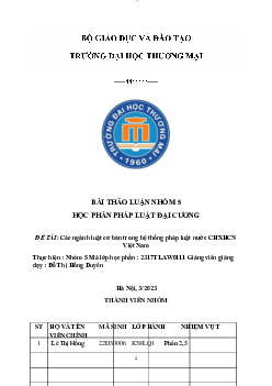 Bài thảo luận: "Các ngành luật cơ bản trong hệ thống pháp luật nước CHXHCN Việt Nam"