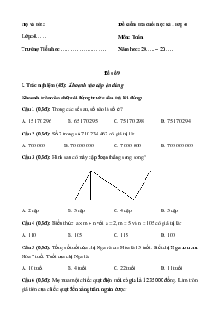 Đề thi học kì 1 lớp 4 môn Toán sách Kết nối tri thức - Đề số 9