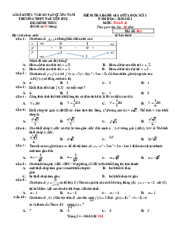 Đề thi giữa HK1 Toán 12 năm 2020 – 2021 trường THPT Nguyễn Huệ – Quảng Nam