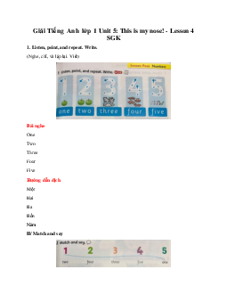 Giải Tiếng Anh lớp 1 Unit 5: This is my nose! - Lesson 4 SGK | Family & Friends